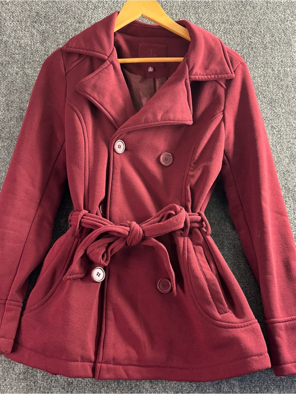 J2 Women’s Burgundy Double-Breasted Belted Peacoat
